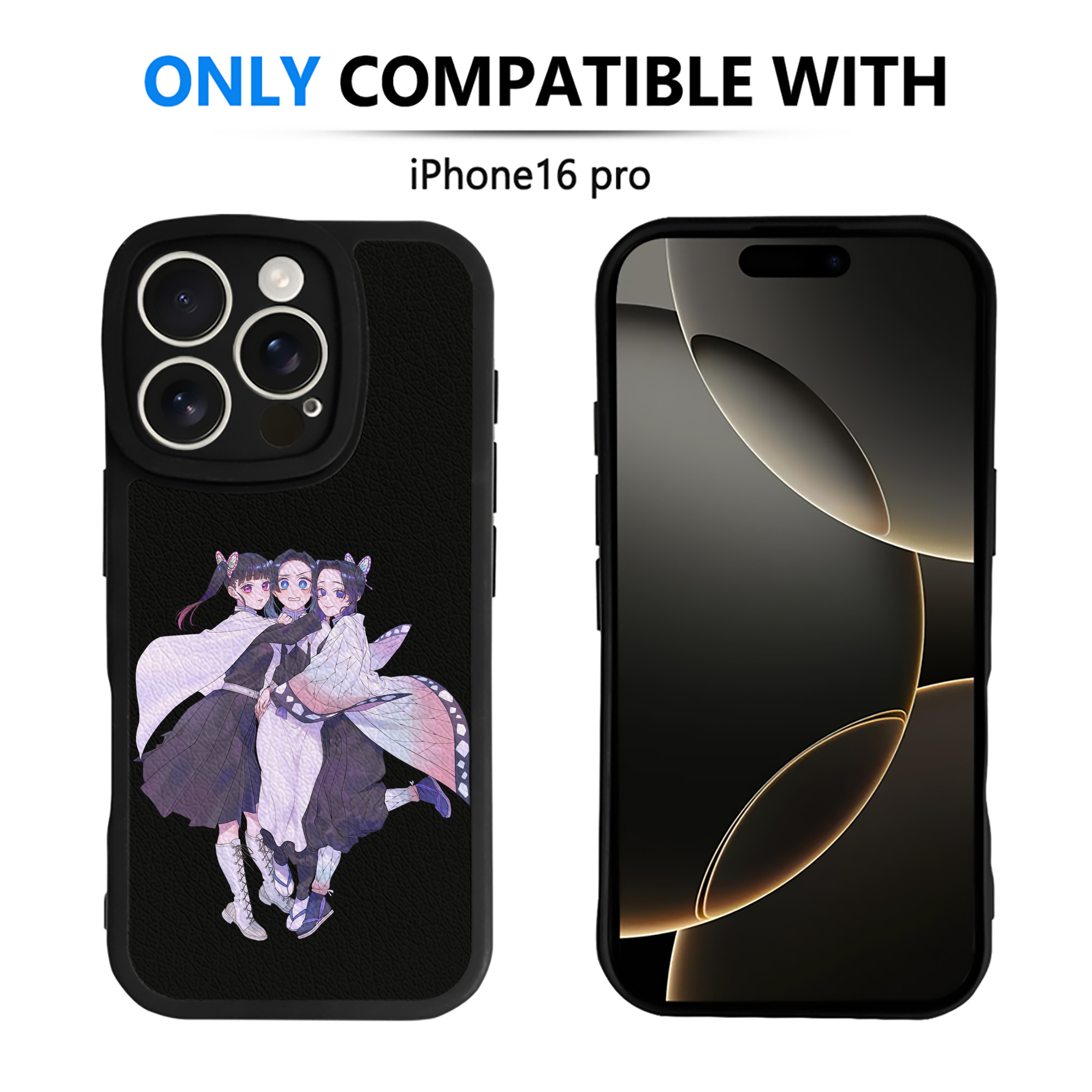 （画像用） 鬼滅の刃（きめつのやいば）蟲柱-胡蝶 しのぶ／こちょう しのぶ Kochou Shinobu 【iPhone 16シリーズ対応】シリコンスマホケース（レザー調） 材質：シリコン
